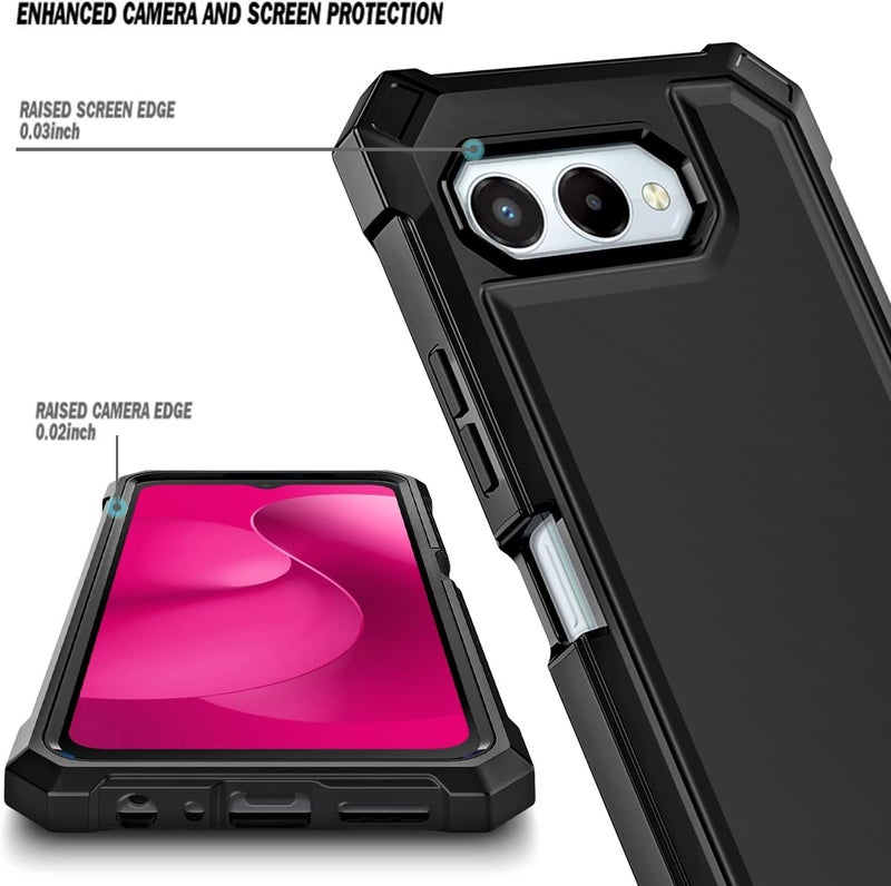 NZND Designed for T-Mobile REVVL 8 Phone Case, Black | with Screen Protector, Full-Body Shockproof Protective Rugged Impact Resist Bumper Cover - Image 2